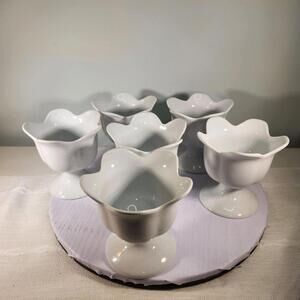 Set of 6 White Ceramic Flower-Shaped Dessert Bowls